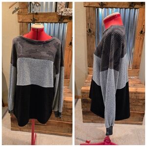 Thermal Knit Pullover Top M-L Color Block Magic Fit USA